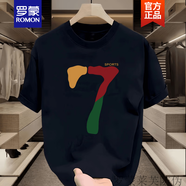 羅蒙（ROMON）夏季重磅純棉短袖t恤男2025潮牌男士圓領(lǐng)上衣數字ins印花半袖新品 黑色【前中大圖K6071 黃紅綠色7 S 建議90-100斤