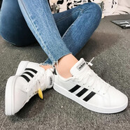 阿迪達(dá)斯 （adidas）官方女鞋 秋季新款運動鞋耐磨透氣低幫小白鞋板鞋 F36483/黑色三條紋 小白鞋 36.5