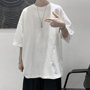潮韻月國風(fēng)棉麻短袖T恤男夏季港風(fēng)ins寬松情侶半袖潮流oversize亞麻體恤 111凈版白色收藏優(yōu)先發(fā)貨 S 75-90斤