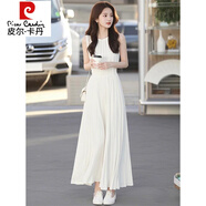 皮爾卡丹（pierre cardin）白色無袖背心連衣裙女夏季2025新款高端精致感收腰氣質(zhì)裙子女 白色連衣裙 XL
