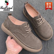 西域駱駝（VANCAMEL）男士真皮頭層牛皮男鞋大頭寬腳復(fù)古百搭透氣軟底軟皮休閑皮鞋 灰色【豬皮內(nèi)里透氣防臭】-駱駝 單層 40