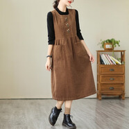 UOSO燈芯絨馬甲連衣裙民族風(fēng)刺繡女士2024秋冬新款寬松顯瘦無(wú)袖背心裙 卡其色(今年流行漂亮連衣裙/重 均碼 M(建議90-115斤)
