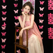 俞兆林晨袍女新娘結(jié)婚新中式小眾高級感睡衣繡花吊帶寬松漸變色仙女長裙