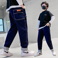 奧米鼠男童牛仔褲彈力春秋款兒童褲子新款中大童長(cháng)褲修身韓版洋氣 120