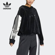 阿迪達斯 （adidas）女裝衛衣 春季新款運動(dòng)服休閑天鵝絨連帽套頭衫上衣外套 IC8140 黑 S