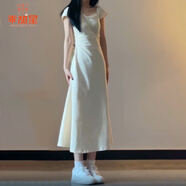 乖甜星夏季2025新款女收腰魚(yú)尾包臀連衣裙子法式長(cháng)裙修身感小媽白色 米杏色 M 45-55kg