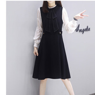 隱形都市女神范黑白拼接假兩件長(cháng)袖連衣裙女秋季2025新款收腰減齡A字裙子 黑白拼接 S