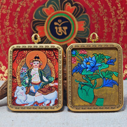 青藏源西藏純手繪扎基拉姆黃黑財(cái)神大黑天文殊菩薩藥師佛小唐卡佛牌吊墜 普賢菩薩生肖龍蛇守護(hù)神4*5cm紅