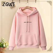 ZGWT輕奢高端品牌時(shí)尚連帽衛衣女寬松春秋新款秋冬加絨百搭印花上衣潮 粉色pe-ve（春秋款） M (85-105斤)