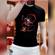 森馬（Semir）潮牌時尚短袖t恤男夏季青年個性國潮哪吒印花白色體恤衫半袖上衣 黑色 高質(zhì)量 M 100-115
