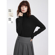 ELLE【100%綿羊毛】格雷系高領(lǐng)毛衣女2024冬裝新款軟糯毛針織衫 黑色（升級款） M