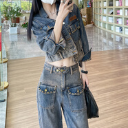 BJORN MOAN牛仔外套女兩件套歐洲站春秋2023歐貨時尚洋氣兩件套 藍色【兩件套裝】 95斤以內 S
