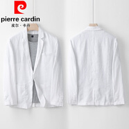 皮爾卡丹（pierre cardin）棉麻西服男夏季韓版修身中年休閑小西裝便裝亞麻西裝薄外套潮針織 白色 M (100-125)斤