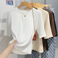 蕓玫兒（yunmeier）短袖t恤女2025年夏季新款夏天2025早春五分袖T恤女韓版簡(jiǎn)約內搭中 白色 M