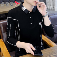 紅蜻蜓（RED DRAGONFLY）長袖t恤男士春秋季新款潮流休閑百搭polo打底衫商務(wù)體恤上衣服男 WE9807黑色 M