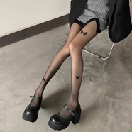 緋垚 黑色蝴蝶結絲襪春夏女性感黑絲連褲襪印花洛麗塔千禧風(fēng)超薄純欲 黑色