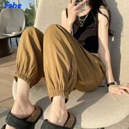 FSHE2025新款休閑褲女褲夏薄款燈籠褲寬松束腳九分運動醋酸哈倫長褲女 深咖色( 定制面料) M 建議體重(90-100)斤