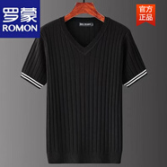 羅蒙（ROMON）V領(lǐng)短袖毛衣男半袖雞心領(lǐng)大碼秋冬季厚款保暖打底修身百搭針織衫 黑色 2XL 135-150斤