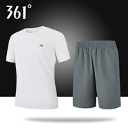 361°運(yùn)動(dòng)套裝男裝夏季健身跑步運(yùn)動(dòng)服休閑上衣361度短袖短褲兩件套R(shí) 本白/礫石灰002V 3XL