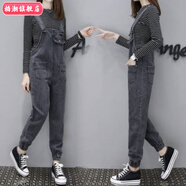 柏潮網(wǎng)紅牛仔背帶褲+含棉T恤套裝女2025冬季韓版學(xué)生小腳褲兩件套 黑灰色背帶褲914+條紋 長(zhǎng)的袖 S 收藏店鋪優(yōu)先發(fā)貨