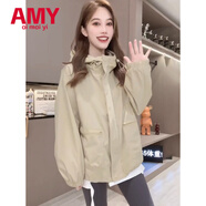 愛(ài)麥依初春裝休閑短外套女春秋款2025新款韓系小個(gè)子夾克風(fēng)衣 卡其色 L 建議(105-120斤)