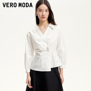 VEROMODA襯衫女2025秋冬新款暗扣斜門(mén)襟捏褶七分袖白襯衫325131009 本白色 M