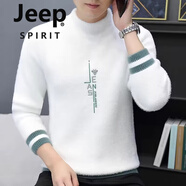 JEEP SPIRIT水貂絨毛衣男冬季加厚保暖針織衫套頭青少年學生百搭打底衫毛線衣 白色8280 雙面絨 M 80斤/100斤