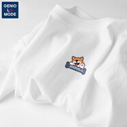 GENIOLAMODE白t恤男女短袖男款夏季衣服寬松純棉中性風(fēng)學(xué)生簡約打底半袖男生 白色(快樂柯基胸標(biāo)) XL (180)
