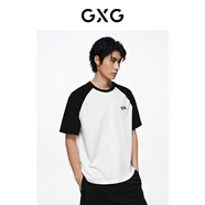GXG男裝 棉質(zhì)插肩袖拼接休閑簡約圓領(lǐng)短袖T恤男生上衣 黑白色 XL