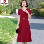 皮爾卡丹（pierre cardin）夏季中老年貴夫人氣質(zhì)媽媽新款連衣裙女2024時(shí)尚高貴雪紡修身裙子 紅色 2321 XL 110-125斤