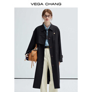 VEGA CHANG風(fēng)衣外套女2025年春秋新款中長款高級(jí)感純色大衣 經(jīng)典黑 L