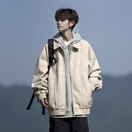 普戈斯胖子8XL280斤超大碼皮衣外套男春秋潮牌寬松情侶工裝翻領(lǐng)夾克外套 沙礫杏 5XL 200-220斤