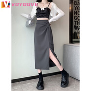 VOYDOVE西裝半身裙女2025新款小個(gè)子高腰氣質(zhì)包臀裙不規(guī)則開(kāi)叉一步裙 灰色 M 【95-105斤】