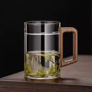奇思貓高硼硅玻璃泡茶杯帶蓋月牙過濾辦公家用大容量茶杯 木把透明（無蓋） 500ml