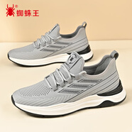 蜘蛛王男鞋春秋季薄款網(wǎng)面透氣飛織鞋輕便運(yùn)動(dòng)休閑鞋 灰色 40
