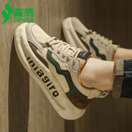 森馬男鞋秋冬新款真皮高級感阿甘板鞋百搭運動(dòng)休閑老爹鞋歐洲站鞋子男 米綠【時(shí)尚款】 40