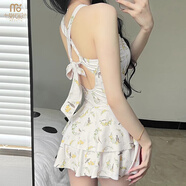 莫代爾泳衣女高級感保守少女小碎花遮肚顯瘦連體裙式溫泉度假25新品泳裝