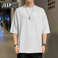 JEEP SPIRIT吉普男士短袖恤圓領(lǐng)寬松七分袖夏季新款打底衫潮牌休閑半袖體恤上 659白色 M