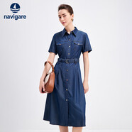 Navigare意大利小帆船女薄款X版連衣裙牛仔短袖襯衫裙2322875507 藍 XL 