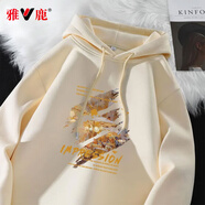 雅鹿衛(wèi)衣男連帽秋季新款印花帽衫青少年學(xué)生寬松運(yùn)動大碼衛(wèi)衣長袖秋裝 淺米/黃昏街景后圖 5XL ( 建議205斤-230斤可穿 )