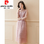 皮爾卡丹（pierre cardin）紗網(wǎng)法式蛋糕連衣裙女2025年夏裝女裝氣質(zhì)時尚蕾絲千層長款裙針織 紫粉色長 袖 S