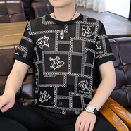 南極人（Nanjiren）夏季短袖T恤新款冰絲半袖圓領(lǐng)潮流體恤衫休閑上衣t恤薄款透氣體恤 黑色 (冰絲版) XL (建議130-145斤)
