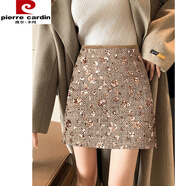 皮爾卡丹（pierre cardin）亮片半身裙女春季2025年新款高腰顯瘦a字短裙小個(gè)子氣質(zhì)包臀裙子 金色 XL 【建議115-130斤】
