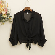 蔓草寇小披肩群子外搭披風(fēng)女夏季薄款外搭防曬上衣短款百搭透明開(kāi)衫雪紡 黑色 M