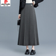 皮爾卡丹（pierre cardin）秋冬新款毛呢半身裙高腰百褶裙顯瘦中長(cháng)款A字裙松緊腰大擺裙 灰色(裙長(cháng)85厘米) 彈力腰圍 均碼