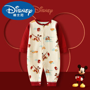 迪士尼（Disney）尼嬰兒衣服純棉初生嬰幼兒連體衣滿(mǎn)月百天寶寶哈衣和尚服裝 喜樂(lè )米奇-四季對扣連體衣 59cm (建議0-3個(gè)月)
