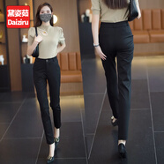黛姿茹女士休閑褲子女夏季薄款2025新款高腰通勤直筒小腳褲職業(yè)西裝褲 黑色/九分 常規(guī) XL (29) 推薦115-125斤