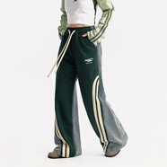 NO ONE ELSE撞色拼接闊腿牛仔褲女士2025秋季新款系帶條紋長(cháng)褲子 墨綠 L