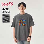 班尼路（Baleno）麂皮絨短袖男夏季復古港風(fēng)印花青少年t恤五分袖寬松潮流上衣男款