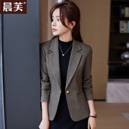 晨芙小西裝外套女韓版時尚休閑短款小個子氣質(zhì)顯瘦西服百搭工作服上衣 單件常規(guī)灰色西裝 2XL 建議120-130斤